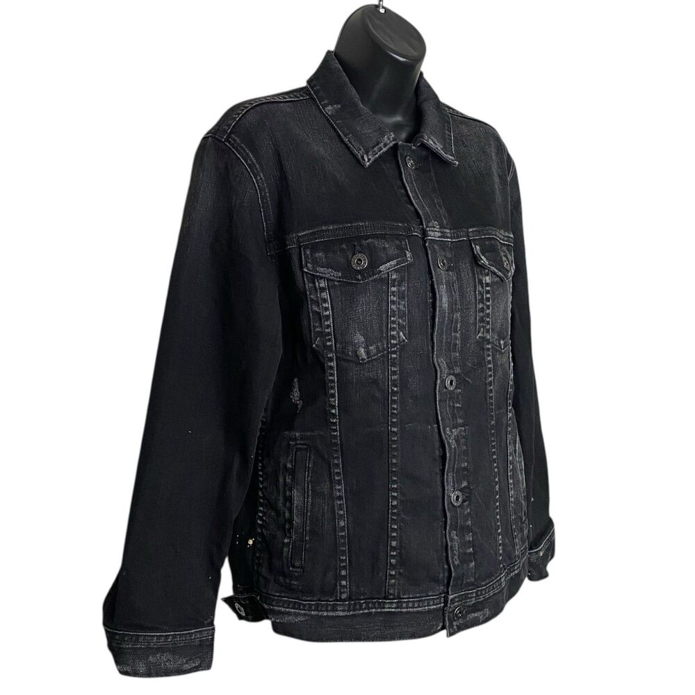 AG Adriano Goldschmied Jean Jacket Womens S Black Trucker Embroidered Denim NEW
